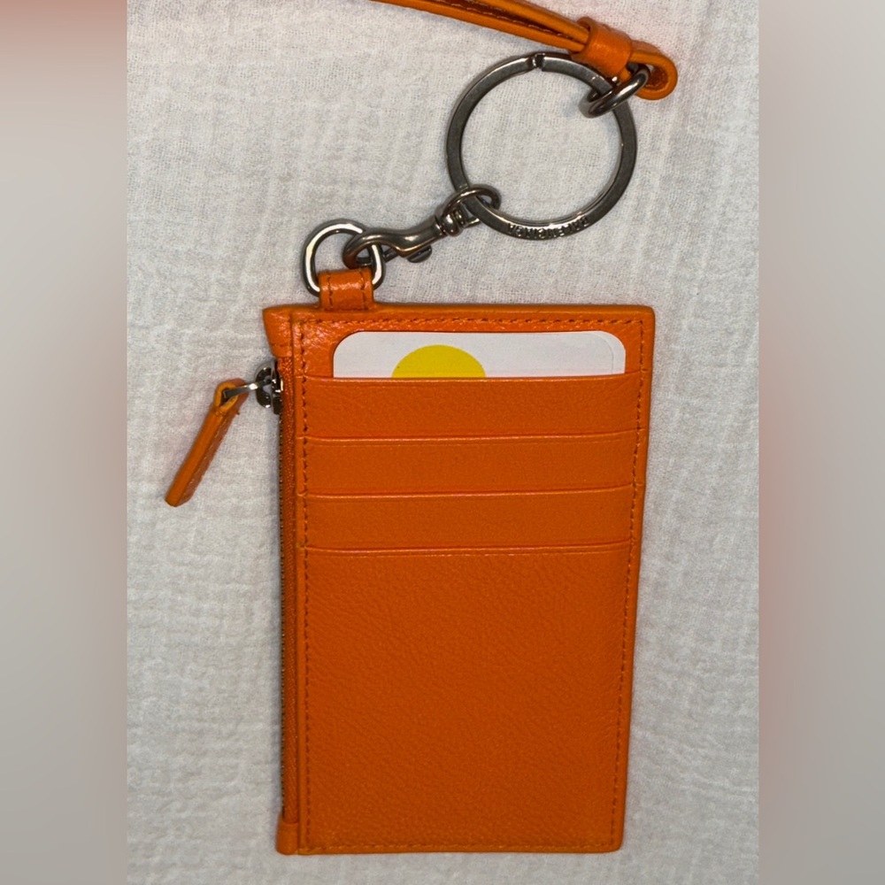 New $395 Balenciaga Calfskin Logo Cash Coin Holder Keychain in Orange! GIFT - Picture 4 of 7